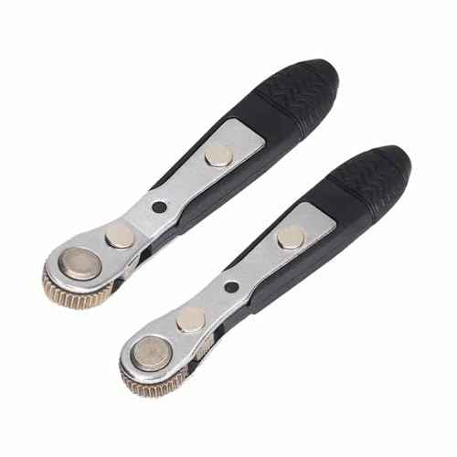 Mini Ratchet Wrench,2 Pieces 1/4 Inch Right Angle Screwdriver with Low Profile,Close Quarters,Offset Reversible Drive Handle for Bits