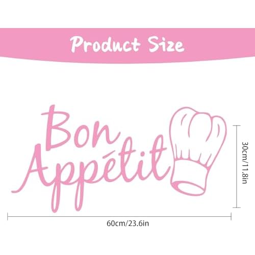 Pink Bon Appetit Kitchen Wall Sticker, Removable Vinyl Decal, Heart Shape, Classic Style, 23.6in x 11.8in