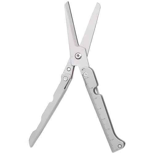 Compact 2-in-1 Foldable Scissors with Measuring Ruler - Stainless Steel, Lightweight, Portable for EDC, Camping, Survival, and Outdoors (Silver)