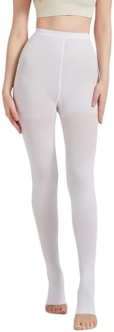 MGANG Medical Compression Pantyhose for Women & Men, 20-30mmHg Graduated Compression Support Tights, Open Toe, Opaque Waist High Compression Stockings for Edema, Varicose Veins, Flight, DVT, White M
