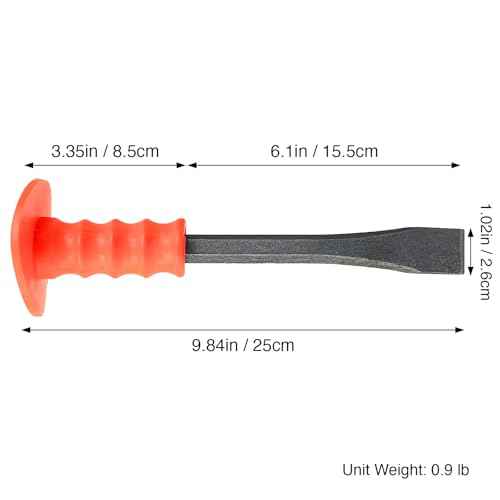 Masonry Chisel With Hand Guard and Work Gloves, 10 Inch Heavy Duty Flat End Rock Concrete Mortar Stone Chisel for Demolishing Carving Splitting Breaking Hounding
