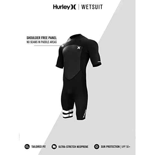 Hurley Mens Wetsuit - Fusion 202 2/2MM Short Sleeve Wetsuit for Men - UPF 50+ Stretch Neoprene Shorty Wet Suit with Back Zip