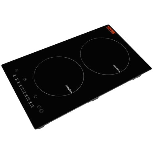VEVOR Electric Cooktop, 2 Burners, 12'' Induction Stove Top, Built-in Magnetic Cooktop 1800W, 9 Heating Level Multifunctional Burner, LED Touch Screen w/Child Lock & Over-Temperature Protection
