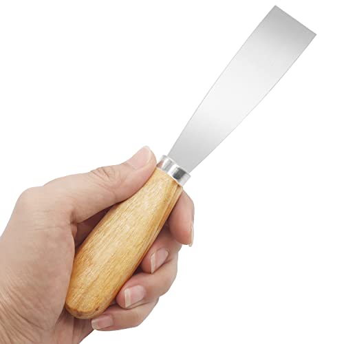 Putty Knife, 2 PCS 1 Inch Metal Scraper, wooden Handle Spackle Knives for Drywall, Decals, Wall paper, Patching, Painting, Taping, Scraping Coating