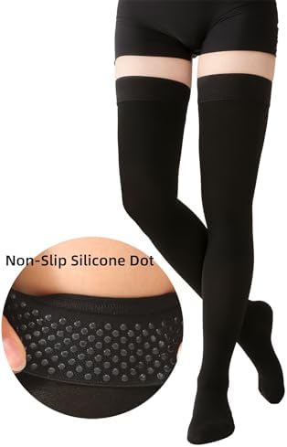 MGANG Medical 15-20 mmHg Compression Stockings for Women & Men, Pair, Thigh High Graduated Compression Socks, Closed Toe, Opaque, Support for Varicose Veins, Edema, DVT, Swelling, Flight, Black XL