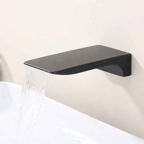 Waterfall Tub Spout Black Tub Spout for Bathtub Faucet ¡¼SUS304 Stainless Steel & Solid Brass¡½ Bathroom Tub Faucet Replacement High Flow Shower Spout Matte Black Tub Spout Wall Mount, TS4-BK