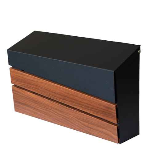 Wall-Mount Mailbox, Walnut Wood Panel, Rust Resistant Large Capacity House Mailbox, Morden Drop Mailboxes for Outside, Metal Post Box (No Keys Locking)