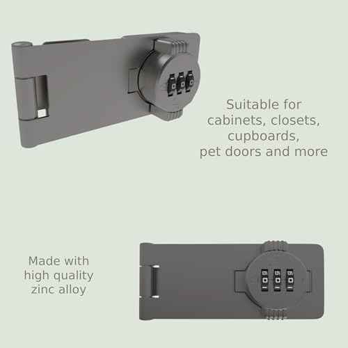 Keyless Combination Lock ? 3-Digit Combination Lock for Cabinet Doors ? Twist Knob Hasp Latch Lock with Password Code ? Zinc Alloy Cabinet Door Latch for Kitchen Drawers, Cabinets, Cupboard (Grey)