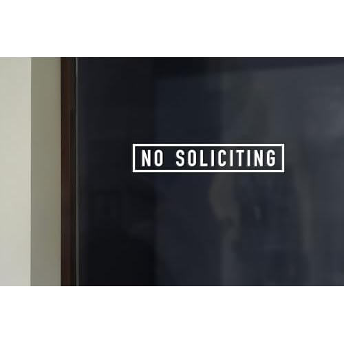 Premium White Vinyl Decal 13x3 inches: No Soliciting On the Inside of Storefront Window and Door- Elegant Front Door Greeting, No Salesmen Sticker Inside Attachment