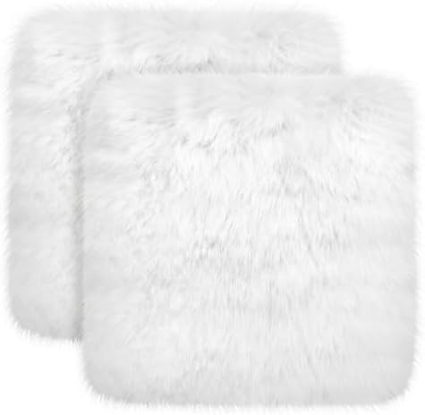 2 Pcs Natural Sheepskin for Bed Sores and Skin Imitation Wool Medical Sheepskins with Non-Slip Back for Pain Relief and Discomfort, Wool Seat Pad, 17 in x 17 in (White)