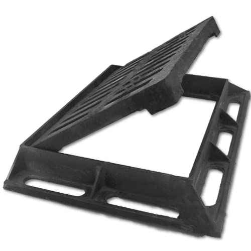 Cast Iron Drain Grate and Frame, 12x8 Outdoor Drain Cover, B Class Sewer Grate with Base, Durable Heavy Duty Channel Grate, Black Rectangle Drainage Grate for Driveway, Concrete, Yard