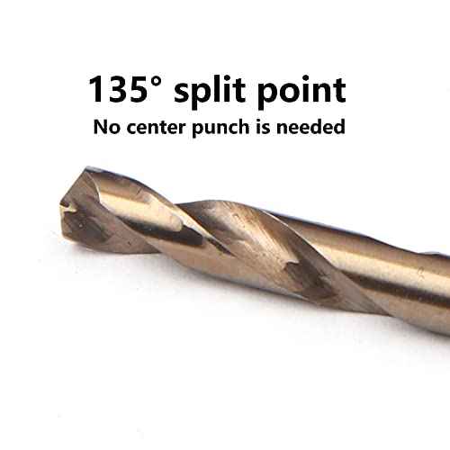 1/8" Cobalt Drill Bits(10PCS), M35 HSSCO High Speed Steel Double Ends Stubby Body Twist Drill Bit Set for Hardened Metal, Stainless Steel, Cast Iron, Plastic and Wood