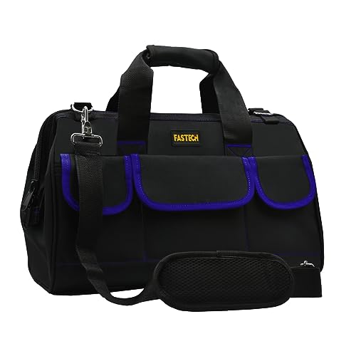 FASTECH 22 Inch Tools Bag, Waterproof Wide Mouth Tool Kit, Tools Big Bag, Heavy Duty Tool Tote Organizer With Adjustable Shoulder Strap For Men/Women (22IN Blue)