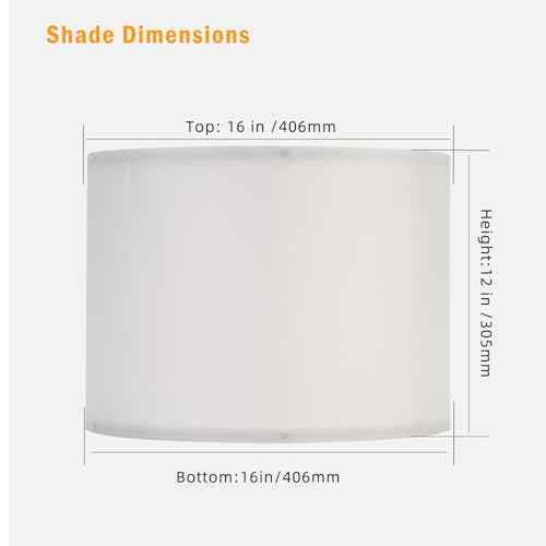 Modern White Drum Lamp Shades Set of 2, 16"x16"x12" Large Spider Fitter Shade, Linen Fabric Table & Floor Lamp lampshade Replacement for Bedroom, Living Room, Easy Assembly (Harp/Finial Not Included)