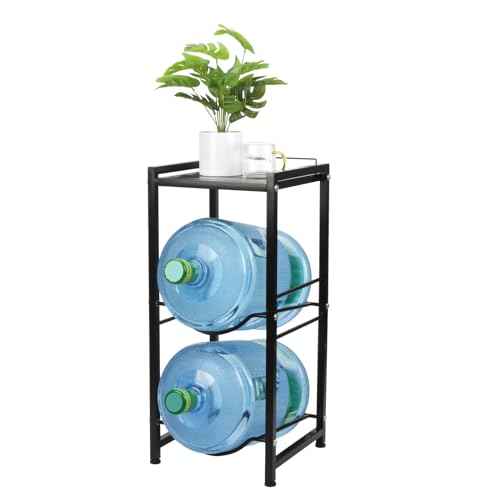 5 Gallon Water Jug Holder with Top Storage Shelve, 3 Tier Detachable Water Bottle Holder Water Cooler Jug Storage Rack, Heavy Duty Water Jug Stand Organizer for Kitchen Home Office, Black