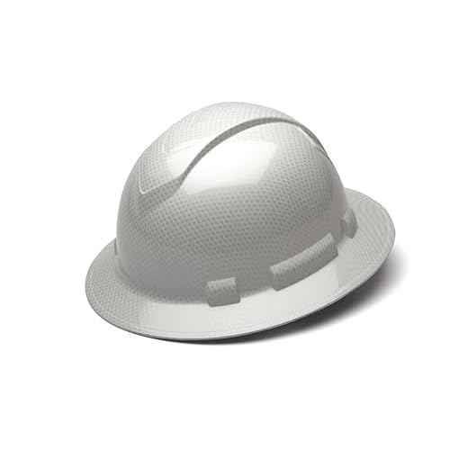 Pyramex Ridgeline Full Brim Hard Hat 4 Point Ratchet Shiny White Graphite Pattern