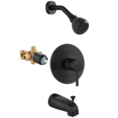 Shower Trim Kit Bathtub Shower Faucet Set,Valve Included,with Shower Head,Single-Handle Tub Shower Kit Matte Black
