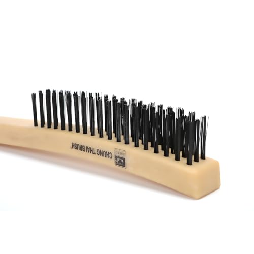 14¡± Wire Brush Set C80300 ? 2 Pack, Heavy-Duty 3-Row Carbon Steel & Stainless Steel Bristles, Long Plastic Handle, Rust & Paint Removal, Corrosion-Resistant, for Scrubbing, Detailing & Deep Cleaning