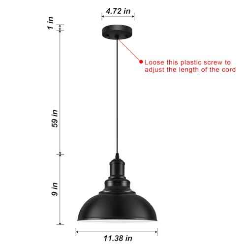 2PCS Matte Black Pendant Lights, Farmhouse Pendant Lamp with Metal Shade (White Inside), Industrial Pendant Lighting for Kitchen Island, Dining Room, Bedroom, Hallway