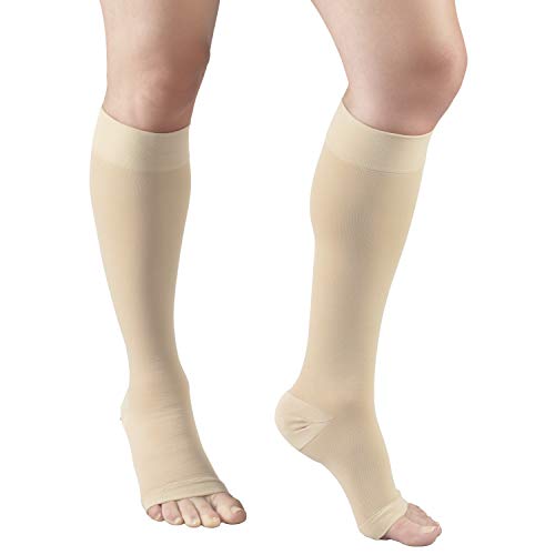 Truform 20-30 mmHg Medical Compression Stockings, Smooth Stretch Microfiber, Knee High, Open Toe, Beige, Medium