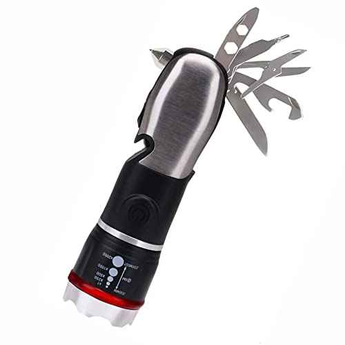 Multi Tool LED Flashlight All In One Tool Light Tactical Torch for Cars Emergency Camping with Glass Breaker and Seat belt Cutter(Black)