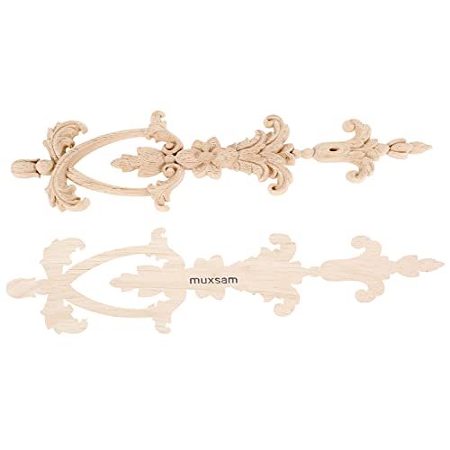 MUXSAM Long Frame Onlays Appliques, Wood Carved Decals, 2-Pack Unpaint Wooden Carving Set for Wall Door Mirror Cabinet Dresser Cupboard Headboard Wardrobe Closet Decor, 25x6cm/9.84"x2.36"