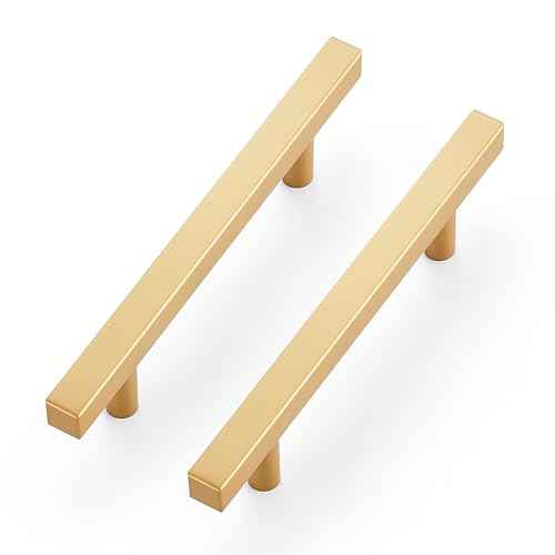 Ravinte 30 Pack Brass 3-3/4 Inch Hole Center Champagne Gold Handles Square Cabinet Hardware Stainless Steel Pulls for Kitchen Cupboard Drawers 6 Inch Overall Length