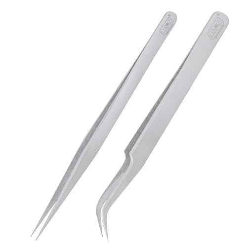 HADIZ Precision Tweezers Stainless Steel Extra Fine Pointed & Curved Tweezer for Craft Hobby Electronics Soldering Experimental Work Jewelry-Making Industrial Tweezer(2 pcs)