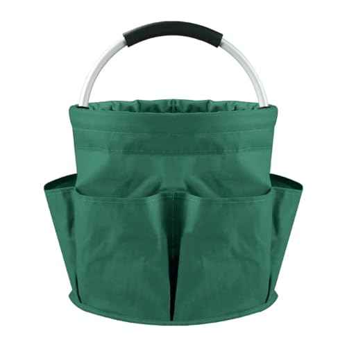 Garden Tool Organizer Tote Bag, Beige Oxford Waterproof Storage Carrier with Pockets, 11.4x10.6 Inch, 17L Capacity, Outdoor Gardening Plant Tool Holder for Men Women (Green)
