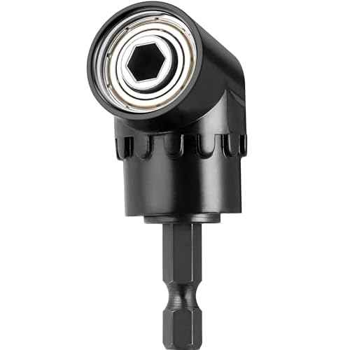 HOOOWOOO 105 Degree Right Steel Angle Driver Angle Extension Power Screwdriver drill with 1/4 Drive Hex Bit Quick Magnetic Drill Bit Angled bit Power Drill Tool,Multifunction Right Angle Drill