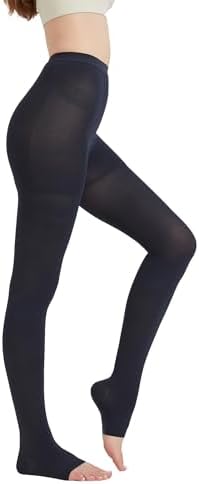 MGANG Medical Compression Pantyhose for Women & Men, 20-30mmHg Graduated Compression Support Tights, Open Toe, Opaque Waist High Compression Stockings for Edema, Varicose Veins, Flight, Navy Blue M