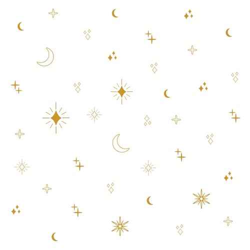 Large Gold Star Moon and Sun Wall Decal, Vinyl Starburst Wall Stickers Decor, Boho Wall Decals Peel and Stick for Kids Bedroom Home Nursery Classroom Decoration