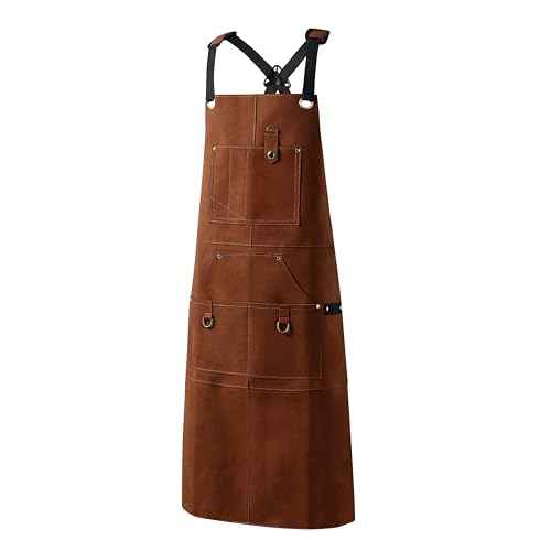 Flame Retardant And Waterproof 6 Pockets Leather Tool Apron for Outdoor Woodwork, Grilling,24'' X 36''