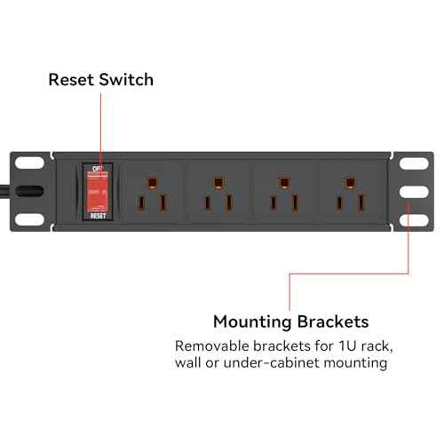 10" Rack PDU- 1U (4Outlets) 10-inch Mini Rack Power Distribution Unit with Protection (125V/15A 6ft Cable), Network Cabinet Rack Mount Power Strip (Wall, Desktop, or Server Rack Mountable)