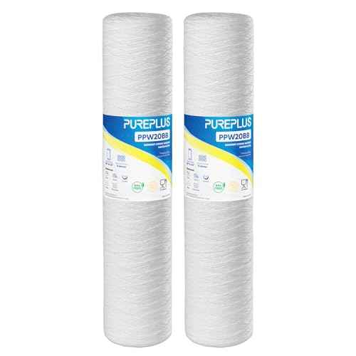 PUREPLUS 5 Micron 4.5" x 20" Whole House String Wound Sediment Filter for Well Water, Replacement Cartridge for Pentair Pentek WP5BB20P/WP25BB20P, Hydronix SWC-45-2005, SpiroPure SP-WP5-20BB, 2Pack