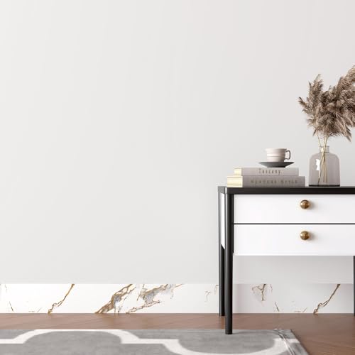 Decotalk White Marble Wallpaper Border 3x236 Inch Peel and Stick for Bathroom Mirror Frame