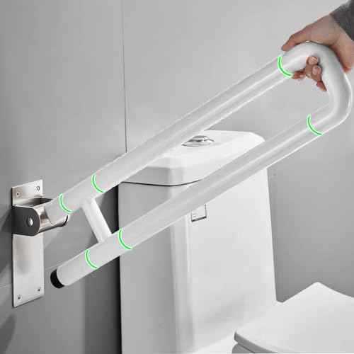 28 Inch Toilet Grab Bar Flip Up Stainless Steel with ABS Handicap Rails Load Capacity of 150 kg 330 lbs Grab Bars Toilet Rail Bathroom U Shaped and Wall Mount Safety for Injured Patients White