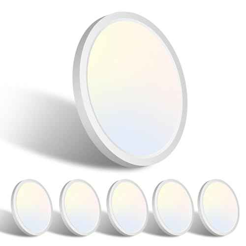 libtit 6 Pack 7 Inch Led Ceiling Light Flush Mount, 15W 1500Lm Ceiling Light Fixtures, 3000K/4000K/6500K Color Options, Round Surface Mount Led Light Fixtures for Hallway Laundry Garage