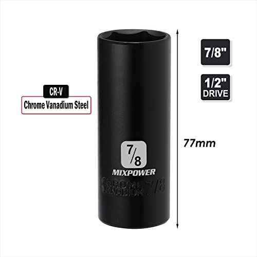MIXPOWER 1/2-Inch Drive Deep Impact Socket - 7/8 Inch, SAE, CR-V, Deep, 1/2"Dr. 6 Point Socket