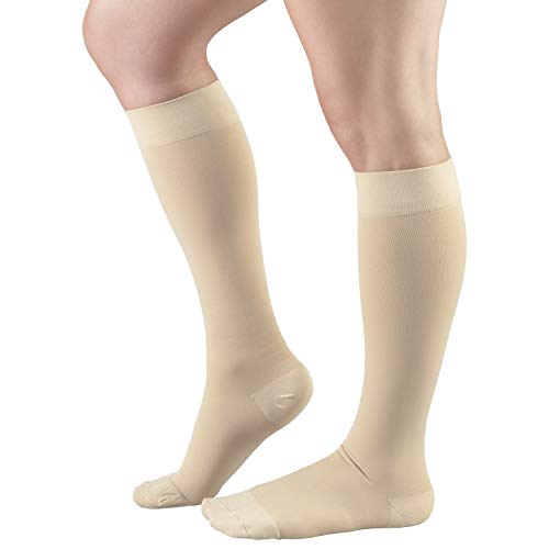 Truform 20-30 mmHg Medical Compression Stockings, Smooth Stretch Microfiber, Knee High, Closed Toe, Beige, Small