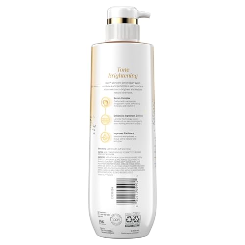 Olay Body Wash for Women, Tone Brightening Exfoliation, Vitamin C Serum Complex, Renew Moisture, Free of Parabens & Phthalates, Vitamin B3 Lameller Technology, For All Skin Types, 20 fl oz (Pack of 4)