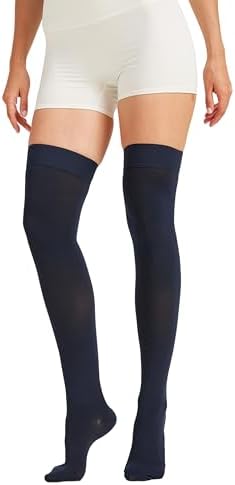 MGANG Medical 15-20 mmHg Compression Stockings for Women & Men, Pair, Thigh High Graduated Compression Socks, Closed Toe, Opaque, Support for Varicose Veins, Edema, DVT, Swelling, Flight, Navy Blue S