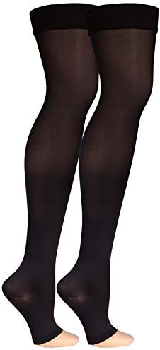 Truform Women's Compression Stockings, 20-30 mmHg, Thigh High Length, Open Toe, Opaque, Black, Large