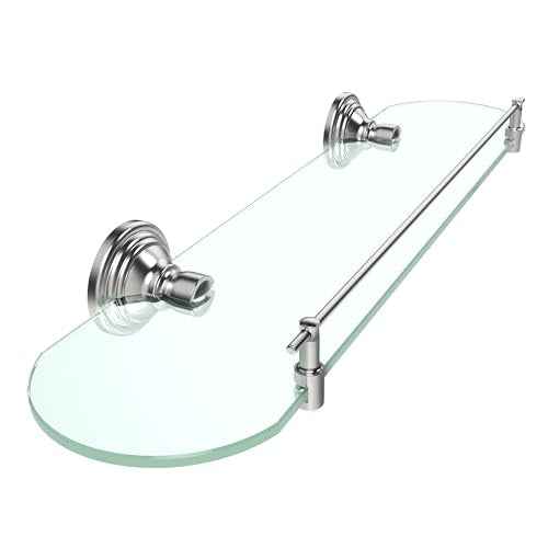 Glass Shelf for Bathroom, 20 Inch Glass Floating Shelves for Wall, Glass Bathroom Shelves with Stainless Steel guardrail (Brushed Nickel)
