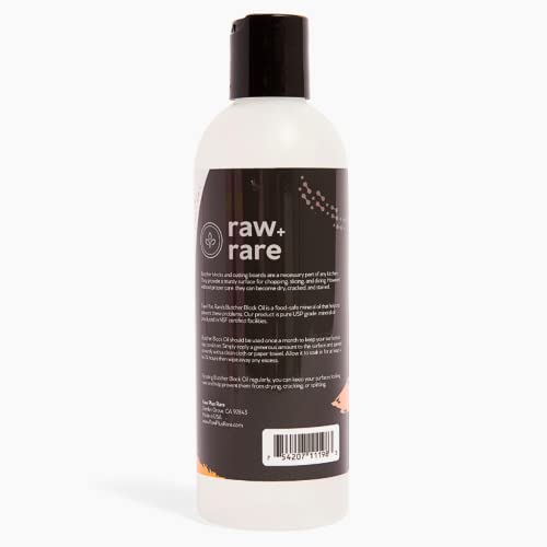 Raw Plus Rare Food Grade Mineral Oil for Wood Cutting Board, Butcher Block, and Countertop Oil - Perfect for Cutting Boards and Walnut Oil Substitute (8 oz)