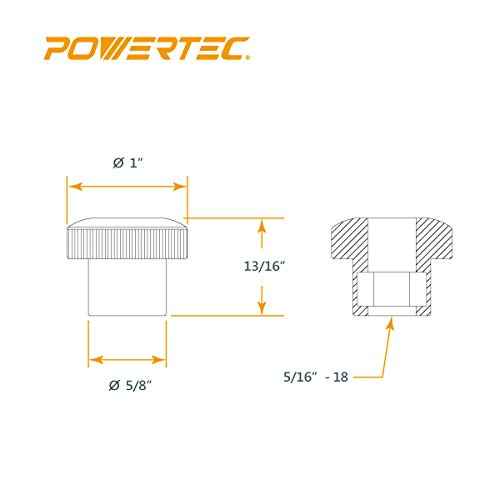 POWERTEC 5 Pack 5/16"-18 Round Knobs, Threaded Clamping Knobs for T Track & Table Saw Accessories, Featherboard, Woodworking Jigs on Miter Saw, Router Table, Drill Press (QNB3005)