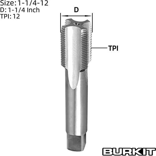 Burkit 1-1/4"-12 UNF Thread Tap Right Hand, HSS 1-1/4 x 12 UNF Straight Fluted Machine Tap