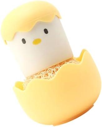 SUNGOOYUE Eggshell Chicken Brush, Cartoon Kitchen Scrubber with Detachable Handle and Fiber Ball Head, for Bowls Pots and Dish Washing (Yellow)