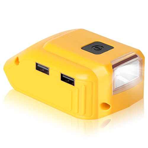DSANKE USB Adapter Charger for Dewalt 20V Battery, Dual USB Charger & 12V DC Port & LED Work Light - Compatible with Dewalt 20V Batteries