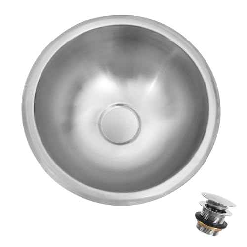LQS Stainless Steel Round RV Sink, 13" x 13" Small RV Kitchen Sink, 5.31" Depth, RV Bathroom Sink with Sink Drain Assembly
